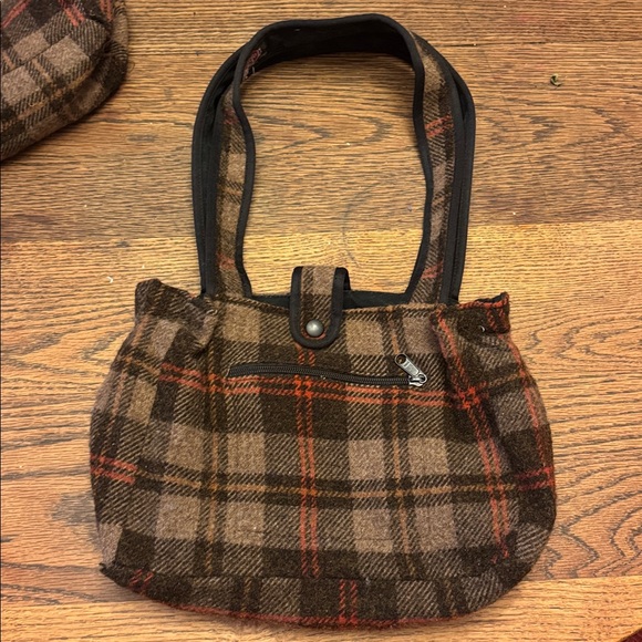 Johnson woolen mills purse made in Vermont brown orange wool plaid medium NEW - Picture 2 of 16